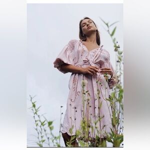 Innika Choo Peach Gingham Cutwork Midi Smock Dress in size 0